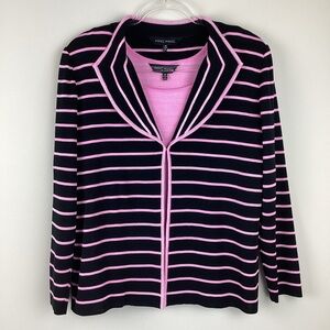 Ming Wang Black & Pink Striped Cardigan Blazer Sweater Set | Medium